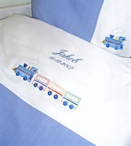 Kinderbettwäsche mit Namen, Zug, hellblau, Kinderbettwäsche mit Namen, Zug, hellblau, 100/135 cm  