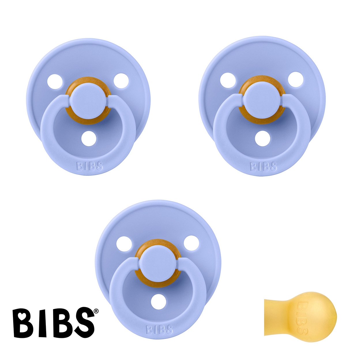 BIBS Colour Schnuller mit Namen, Gr. 2, 3 Hush, Rund Latex, 3\'er Pack