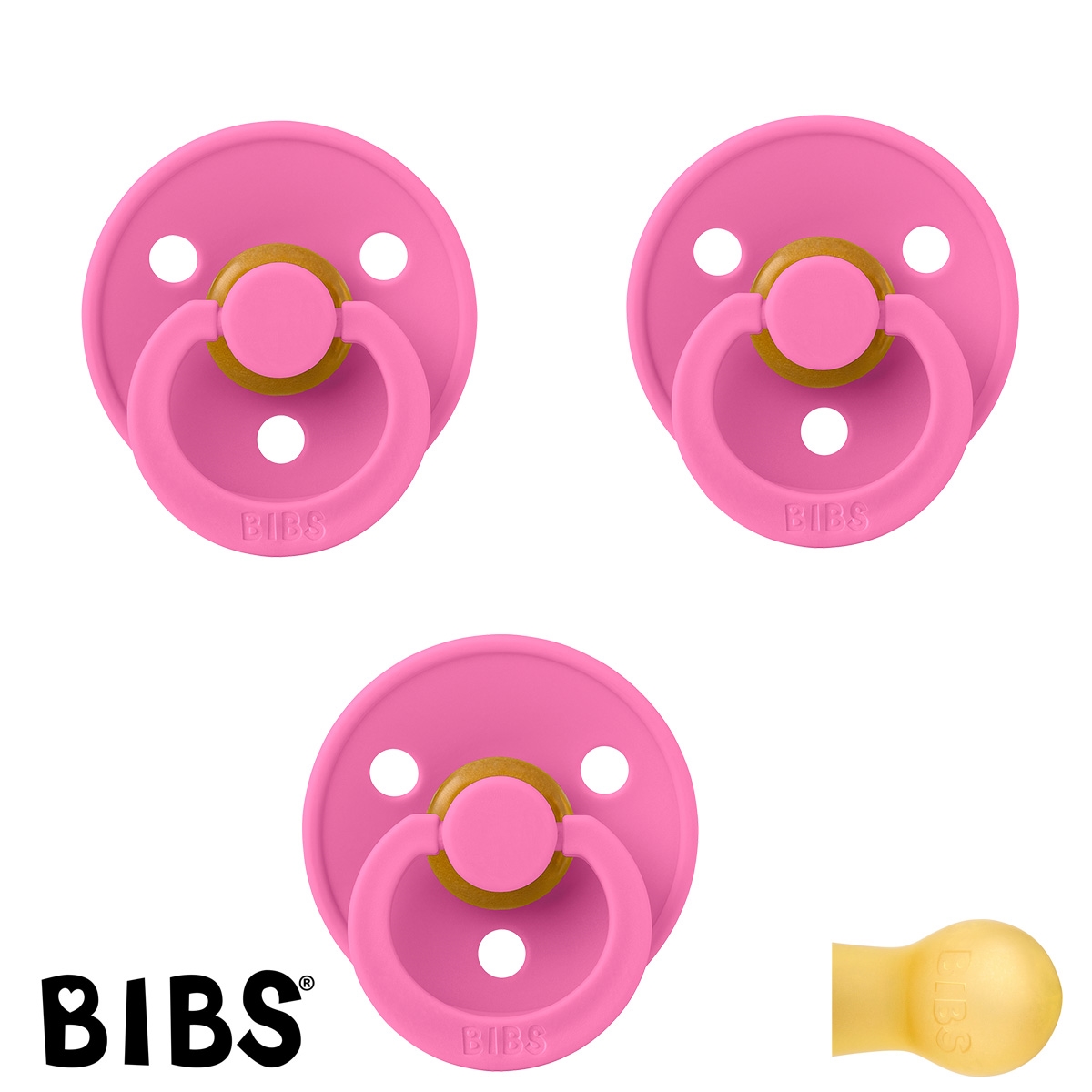 BIBS Colour Schnuller mit Namen, Gr. 2, 3 Bubblegum, Rund Latex, 3\'er Pack