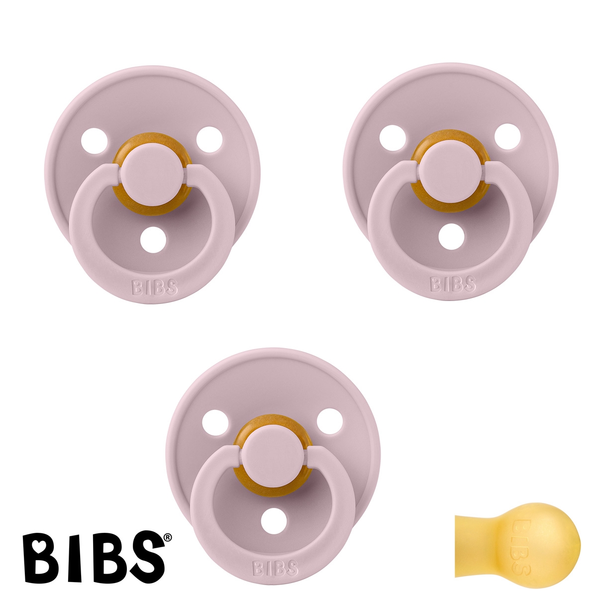 BIBS Colour Schnuller mit Namen, Gr. 2, 3 Dusky Lilac, Rund Latex, 3\'er Pack