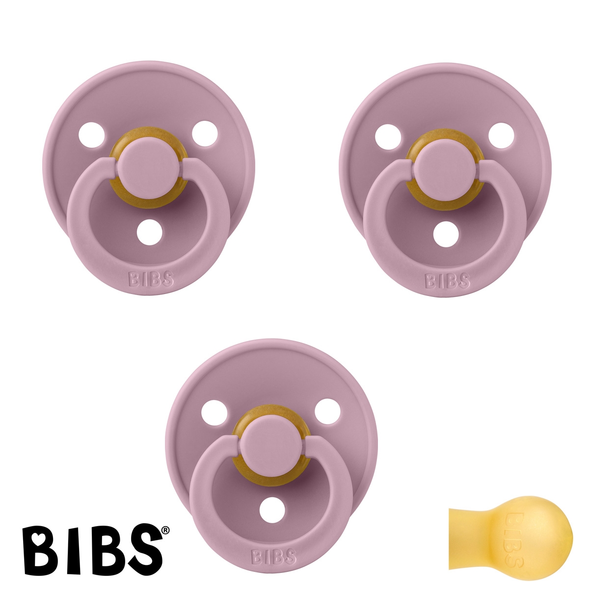 BIBS Colour Schnuller mit Namen, Gr. 2, 3 Heather, Rund Latex, (3er Pack)