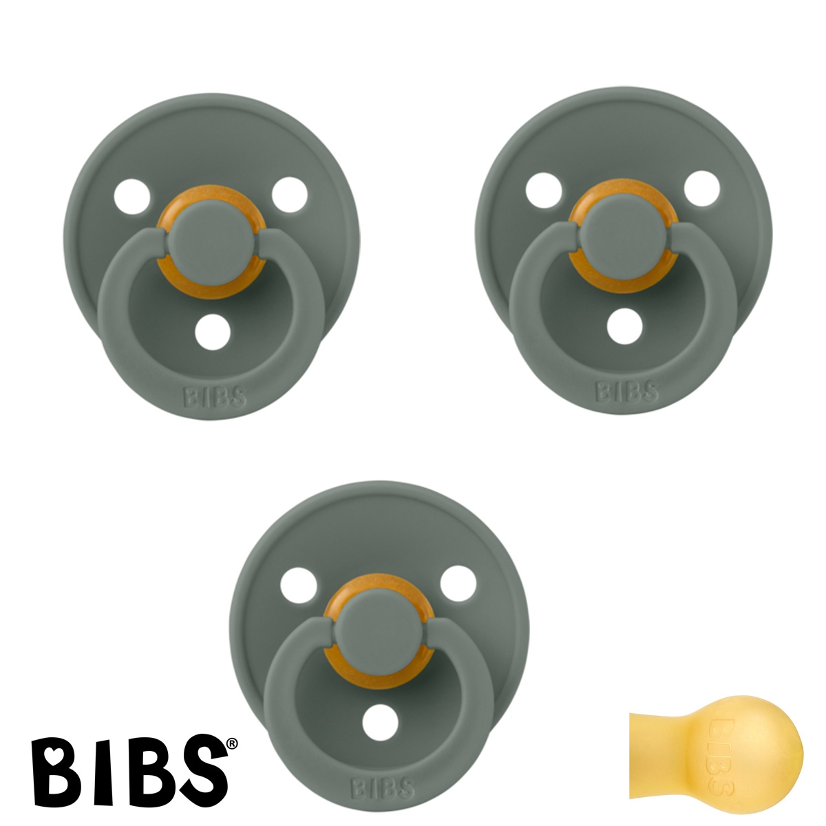 BIBS Colour Schnuller mit Namen, Gr. 2, 3 Pine, Rund Latex, (3er Pack)