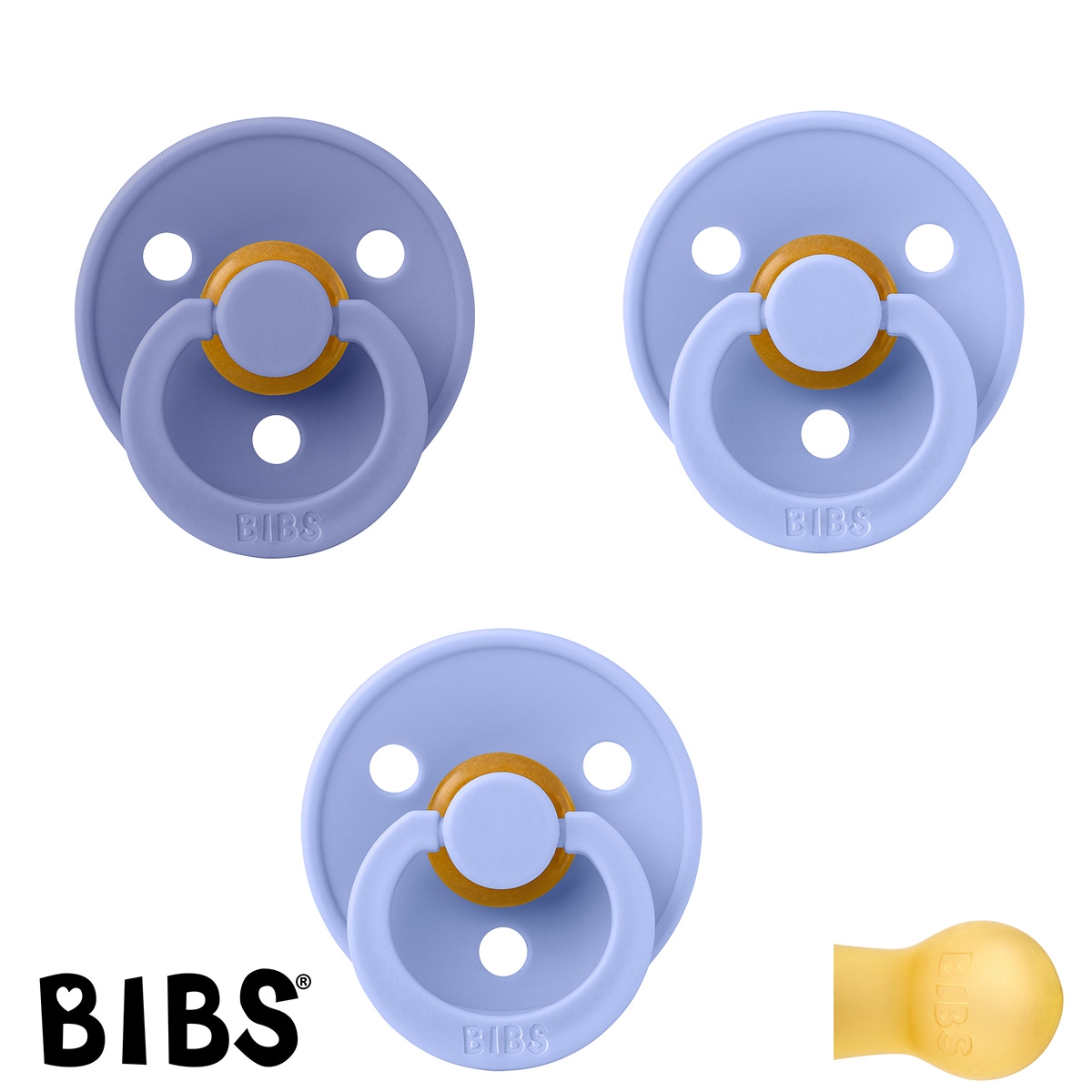 BIBS Colour Schnuller mit Namen, Gr. 2, 2 Hush, 1 Peri, Rund Latex, 3\'er Pack