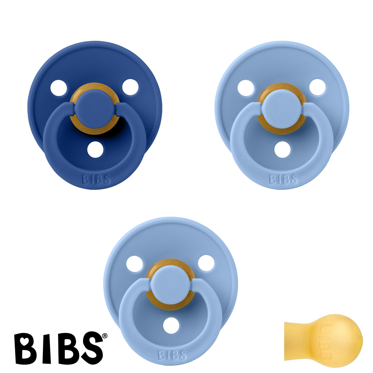 BIBS Colour Schnuller mit Namen, Gr. 1, 1 Cornflower, 2 Sky Blue, Rund, (3er Pack)