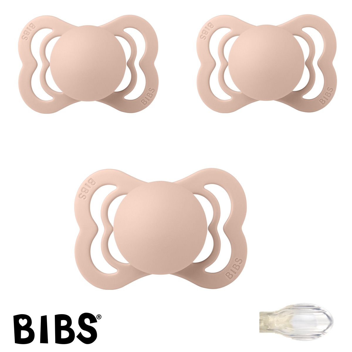 Schnuller mit Namen, Bibs Supreme, Symmetrisch Silikon Gr. 1, Blush, 3\'er Pack