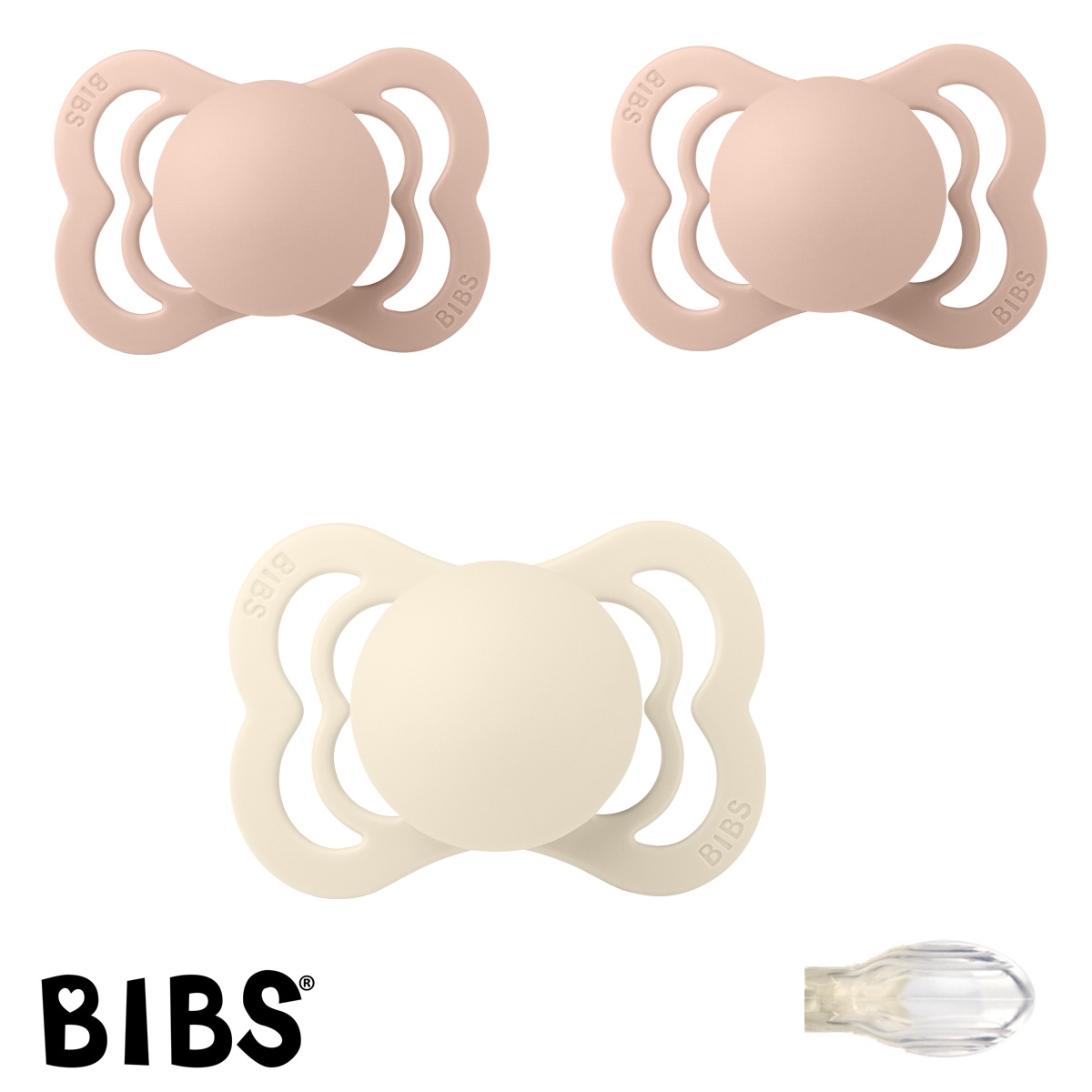  Bibs Supreme Schnuller mit Namen, Symmetrisch Silikon Gr. 1, 1 Ivory, 2 Blush, 3\'er Pack